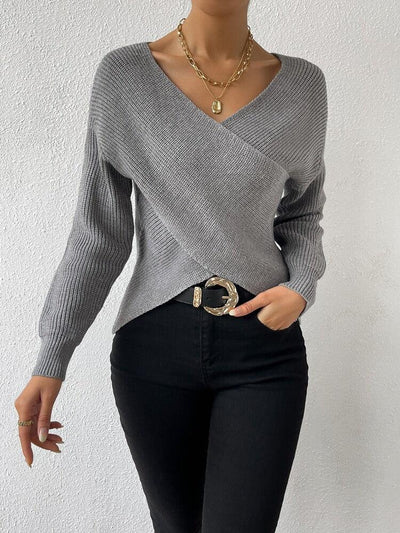 Strickpullover mit Wickeloptik | V-Ausschnitt | Strukturierte Eleganz