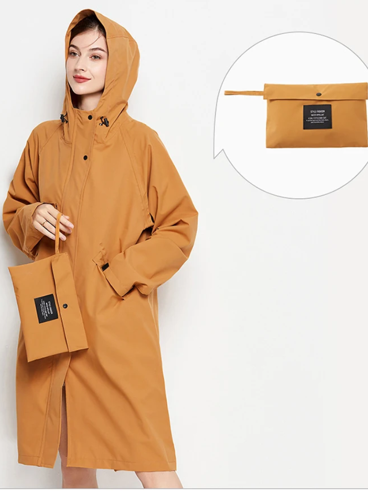 Damen Regenjacke mit Kapuze - Faltbare wasserdichte lange Jacke