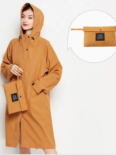 Damen Regenjacke mit Kapuze - Faltbare wasserdichte lange Jacke