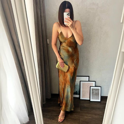 Bianca - Maxikleid mit Batik-Aquarell-Effekt | Cocktailkleid mit schmalen Trägern