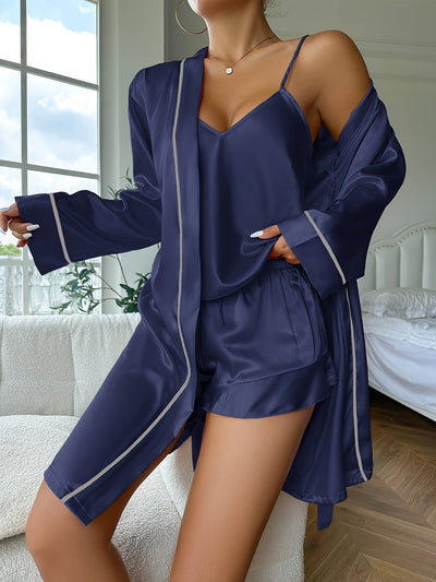 Bequemes Satin V-Ausschnitt Top & Shorts Pyjama Set Für Damen | Perfekt für Casuale Tage