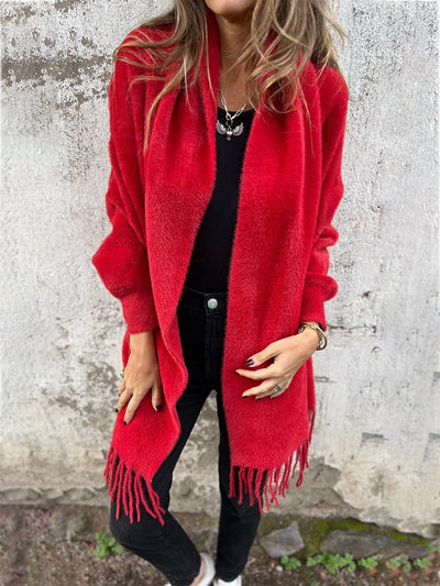 Elegante Fransenschal-Strickjacke für Frauen