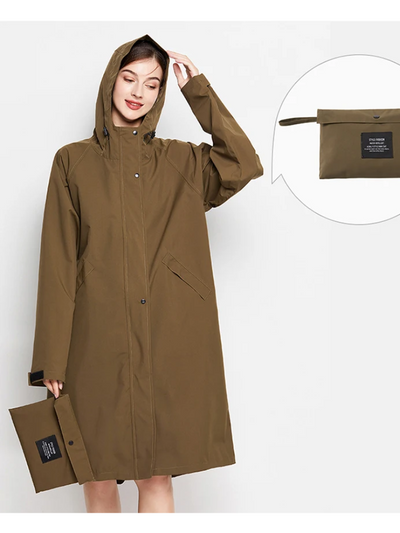 Damen Regenjacke mit Kapuze - Faltbare wasserdichte lange Jacke