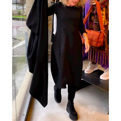 Treasa® | Schwarzes Midikleid mit Taschen