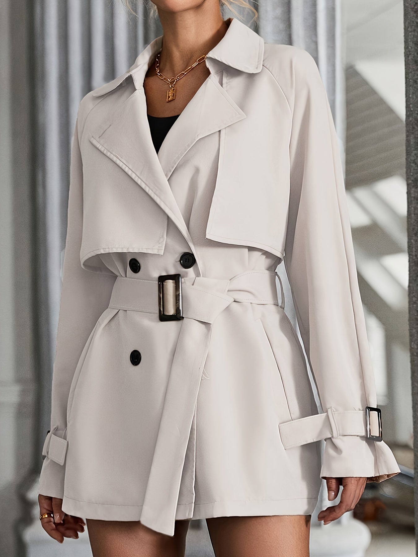 Eleganter Trenchcoat in schlichter Farbe mit gegürteten langen Ärmeln für Damen | Perfekt für jede Gelegenheit