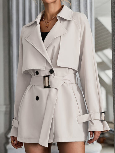 Eleganter Trenchcoat in schlichter Farbe mit gegürteten langen Ärmeln für Damen | Perfekt für jede Gelegenheit