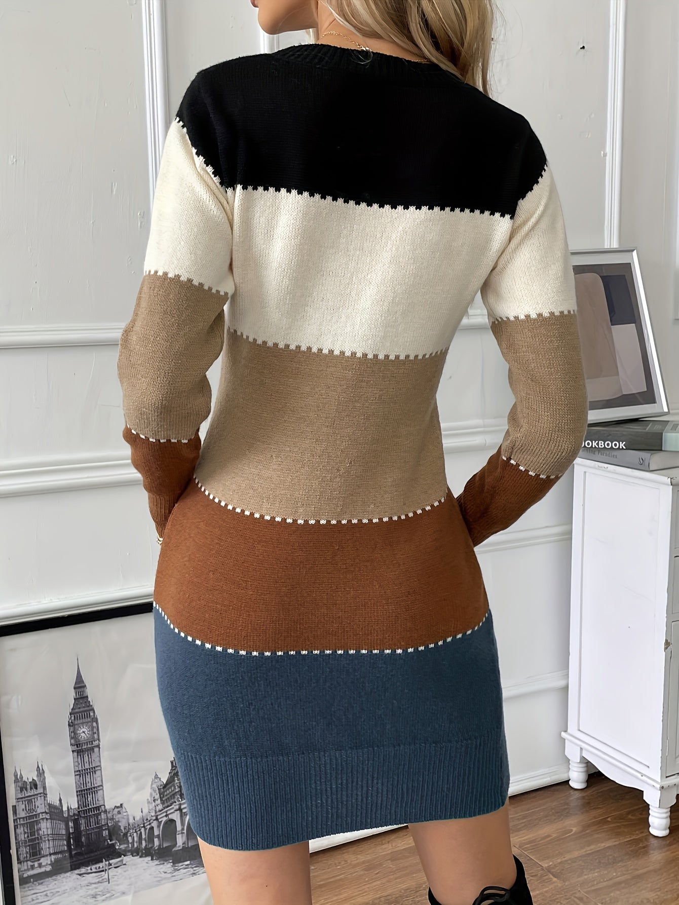 Stylisches Rundhals Gestricktes Formelles Pullover Kleid Für Damen | Ideal für formelle Anlässe