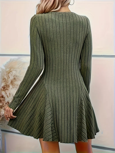 Stilvolles Geripptes V-Ausschnitt A-Linie Langarm Formelles Kleid Für Damen | Für formelle Anlässe