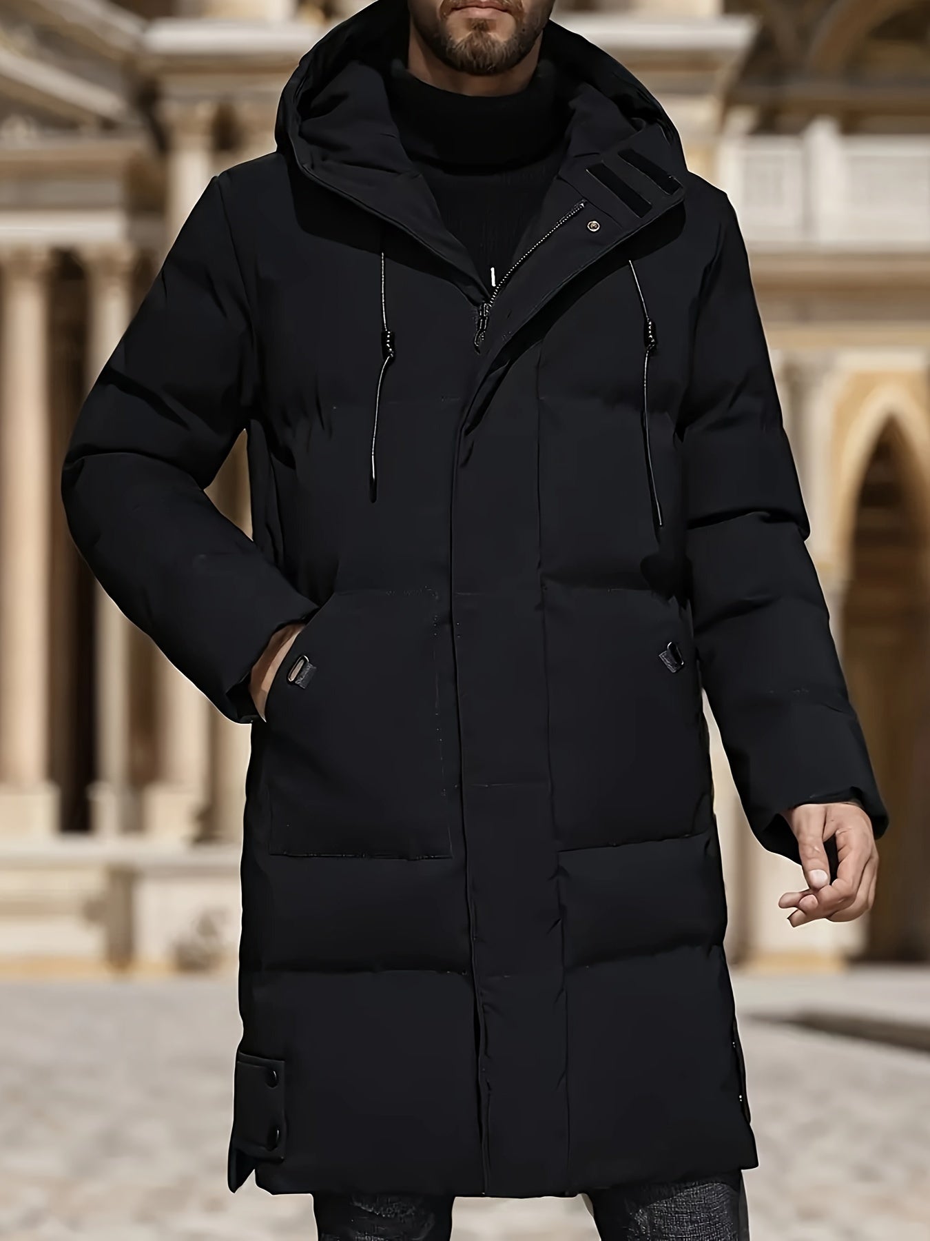 Warme Schwarze Gepolsterte Winterjacke Mit Kapuze Für Herren | Perfekt für Outdoor-Aktivitäten