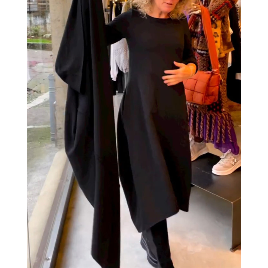 Treasa® | Schwarzes Midikleid mit Taschen