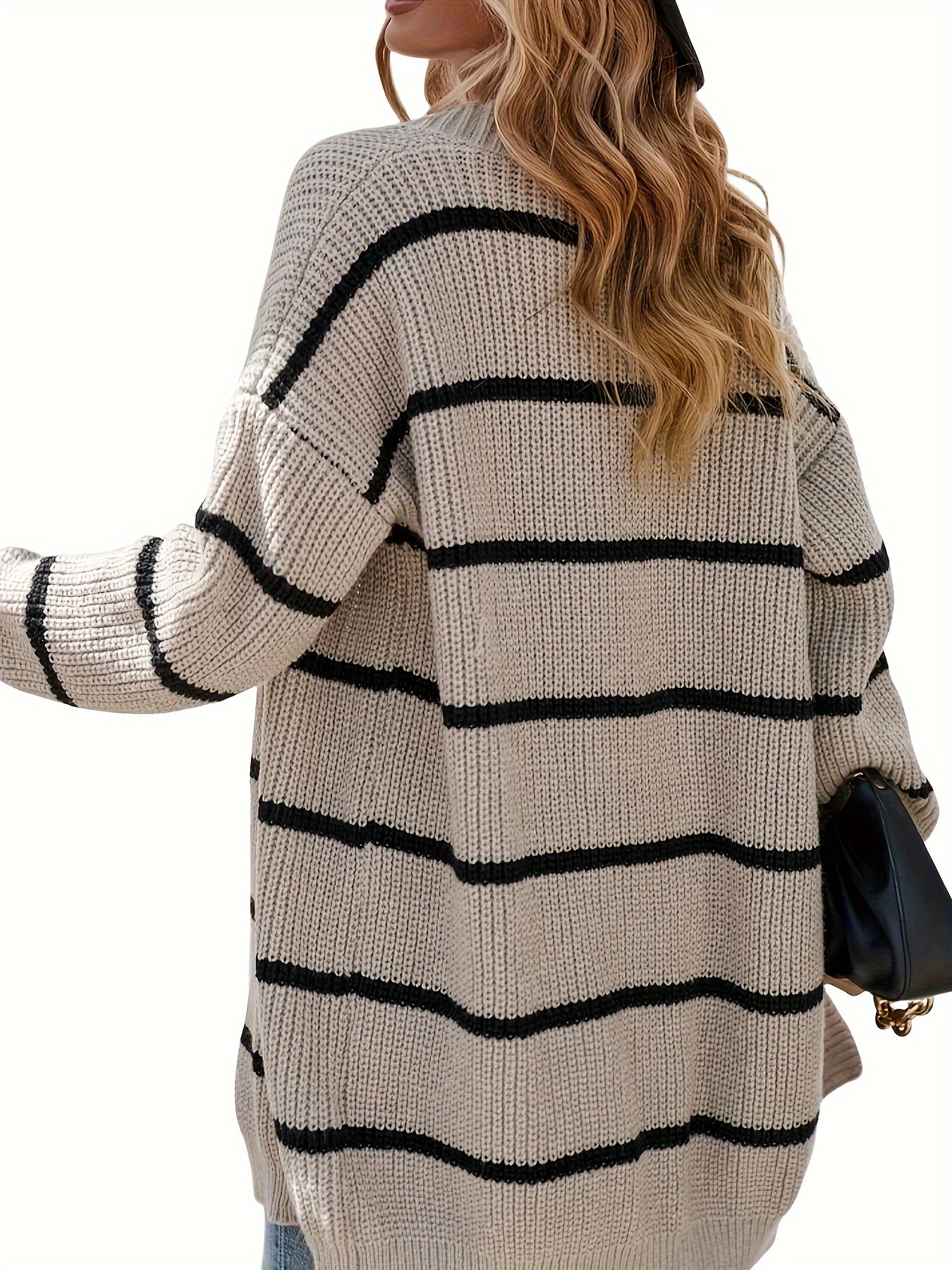 Eleganter gestreifter Wollstrickwaren-Cardigan für Damen | Bequem für den Alltag