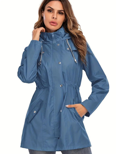 Stylischer Mid-Langer Reißverschluss-Regenjacke Mit Kapuze Für Damen | Ideal für den Winter