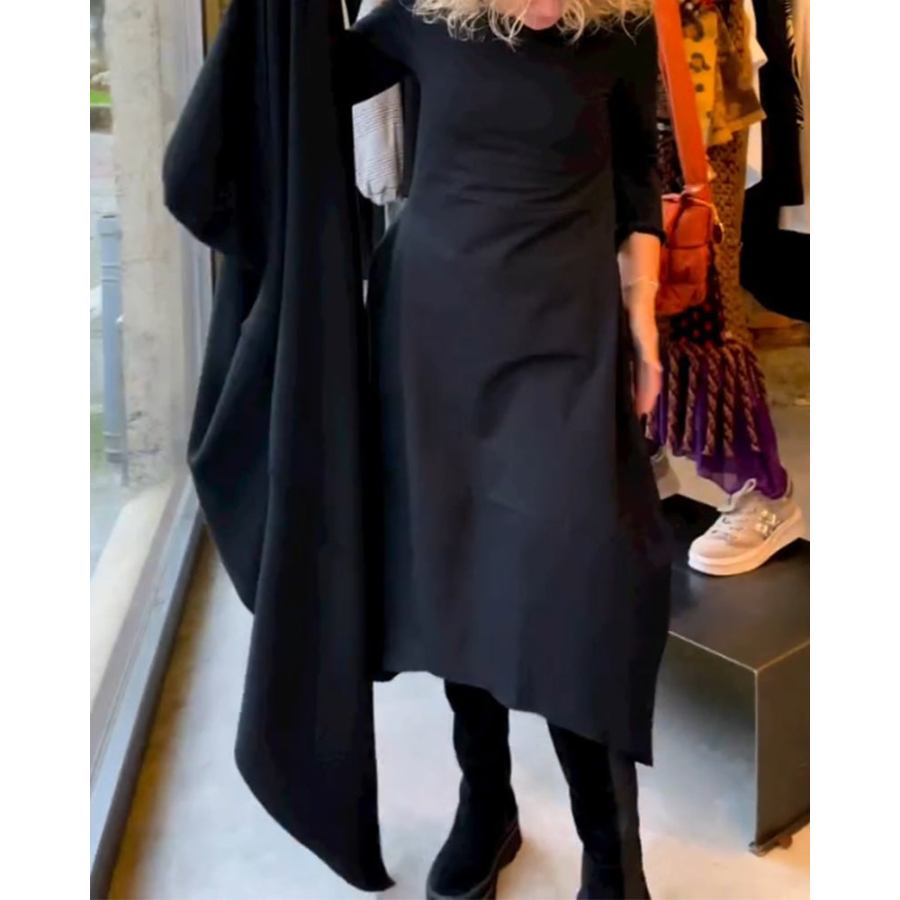 Treasa® | Schwarzes Midikleid mit Taschen