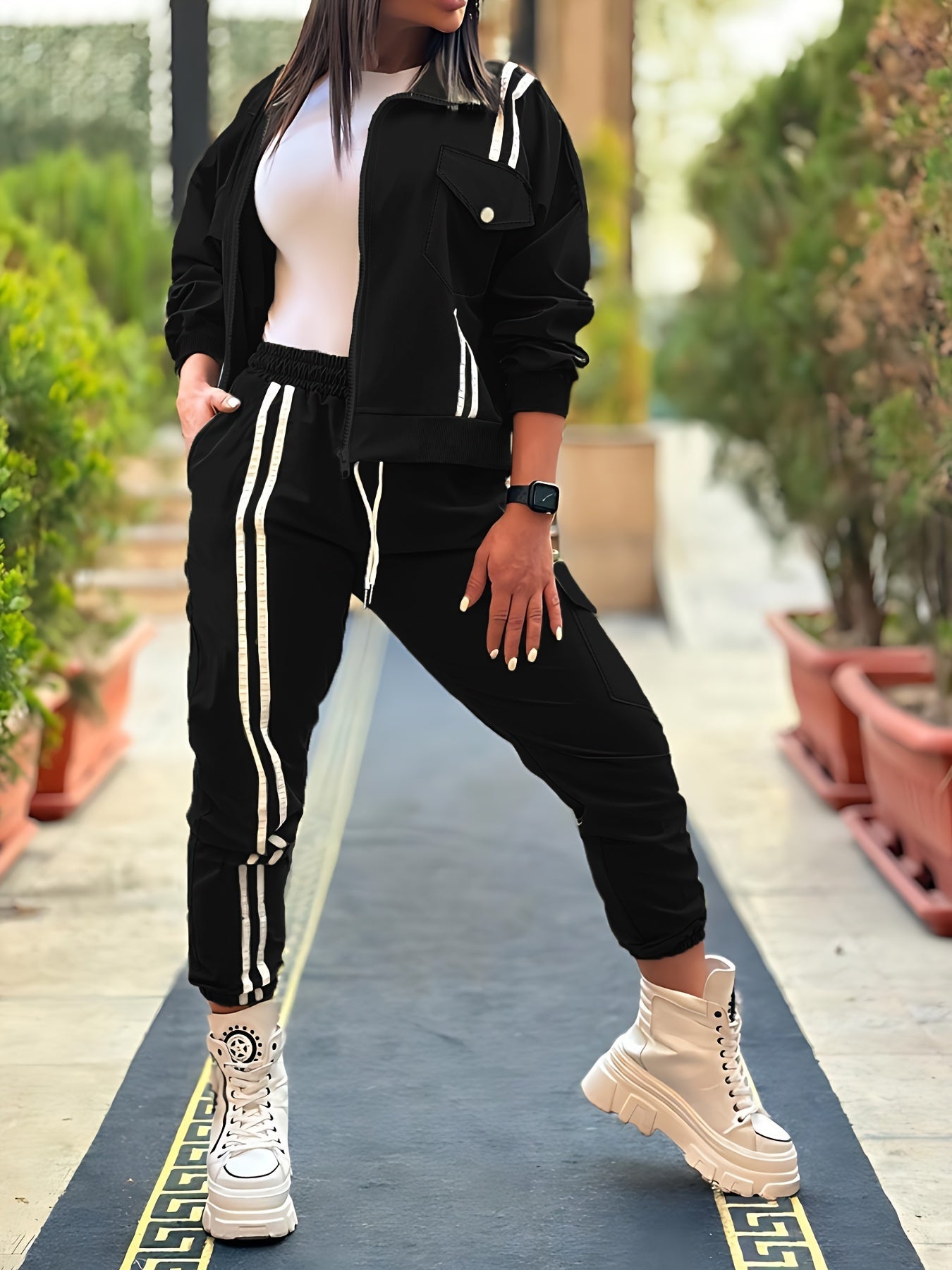 Stilvolle Jacke Mit Reißverschluss Pullover & Jogginghose Für Damen | Ideal für Herbst/Winter
