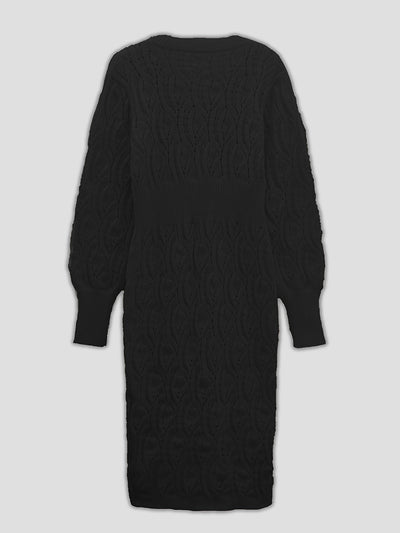 Lässiges Baumwoll Einfarbige Ösen V-Ausschnitt Midi Pullover Kleid Für Damen | Perfekt für Casual Days