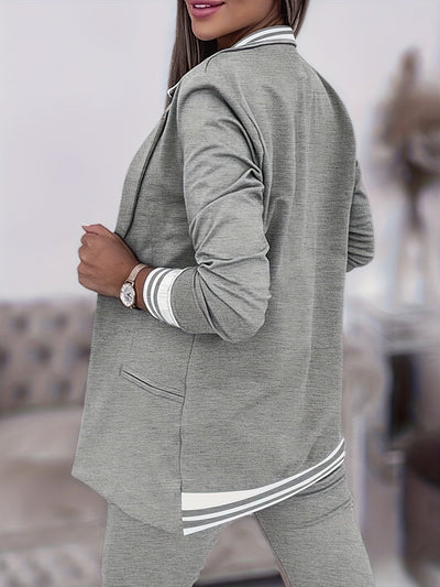 Lässiges Eintöniges Gestricktes Gewebe, Mit Taschen Blazer Set Für Damen | Perfekt Für Freizeit Tage