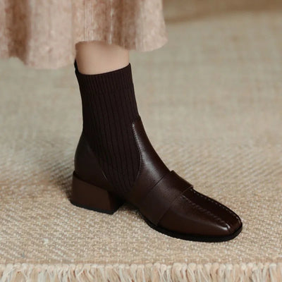 Damen-Stiefeletten mit elastischem Strickschaft – Modische Sock-Boots mit Blockabsatz