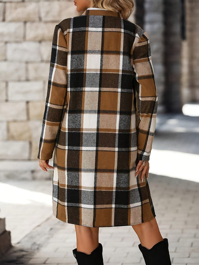 Lässiger karierter Trenchcoat mit offenem Vorderteil und vielseitigem Stil für Damen | Perfekt für lässige Tage
