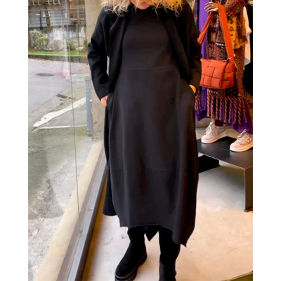 Treasa® | Schwarzes Midikleid mit Taschen