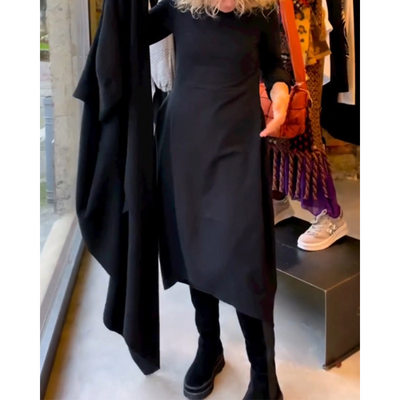 Treasa® | Schwarzes Midikleid mit Taschen