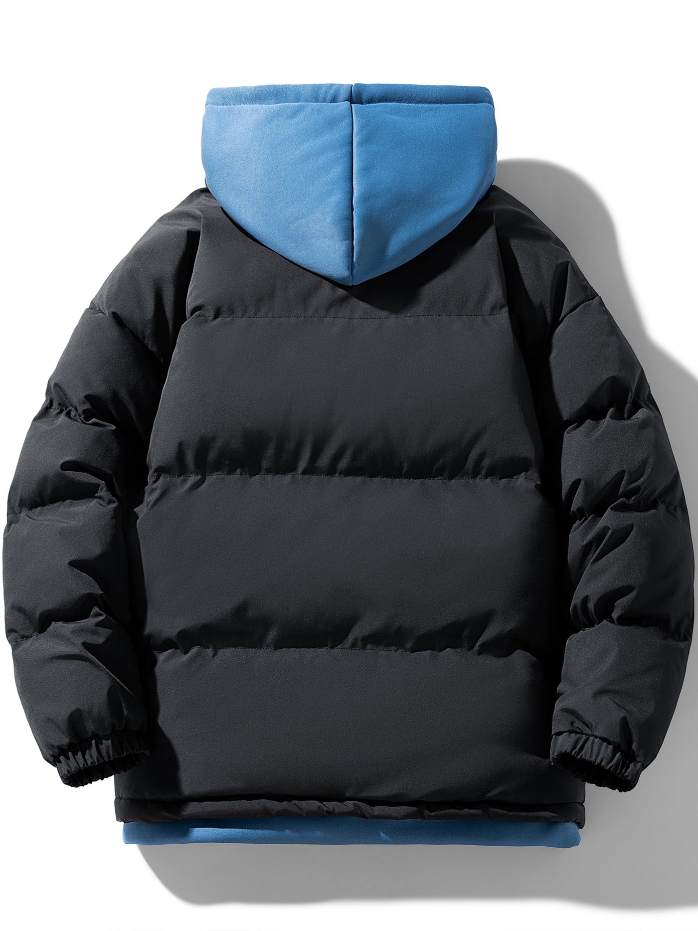 Lässige Schwarze Baumwoll-Fake-Doppelt Gepolsterte Kapuzen-Winterjacke Für Herren | Perfekt für Outdoor-Aktivitäten