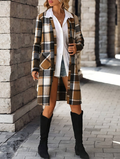 Lässiger karierter Trenchcoat mit offenem Vorderteil und vielseitigem Stil für Damen | Perfekt für lässige Tage
