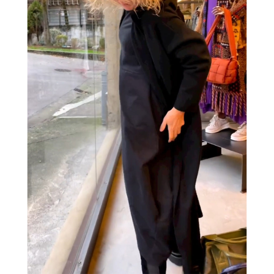 Treasa® | Schwarzes Midikleid mit Taschen
