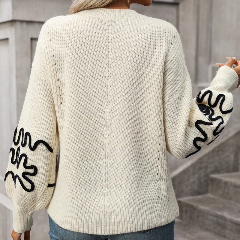 Strickpullover mit Stickärmeln | Rundhalsausschnitt | Modischer Akzent