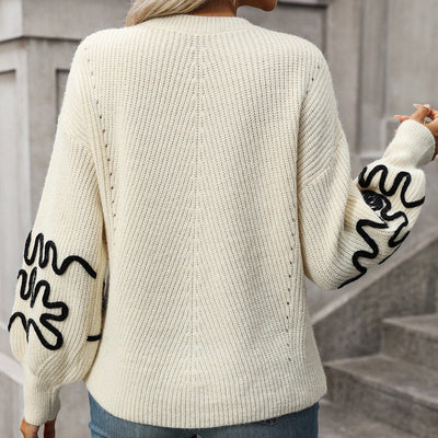 Strickpullover mit Stickärmeln | Rundhalsausschnitt | Modischer Akzent