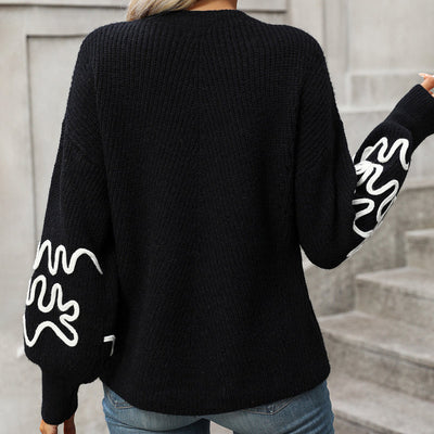 Strickpullover mit Stickärmeln | Rundhalsausschnitt | Modischer Akzent