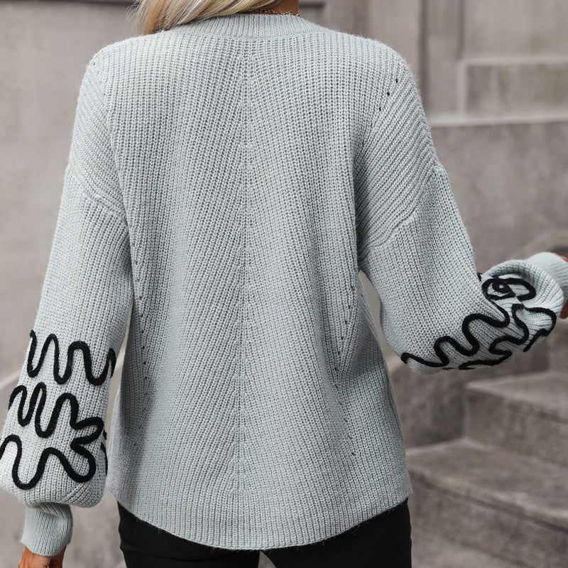 Strickpullover mit Stickärmeln | Rundhalsausschnitt | Modischer Akzent