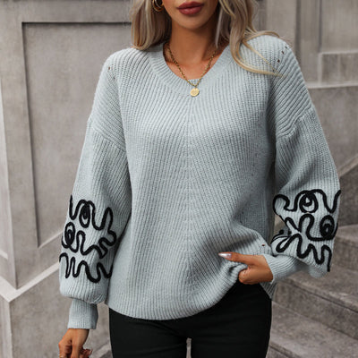 Strickpullover mit Stickärmeln | Rundhalsausschnitt | Modischer Akzent