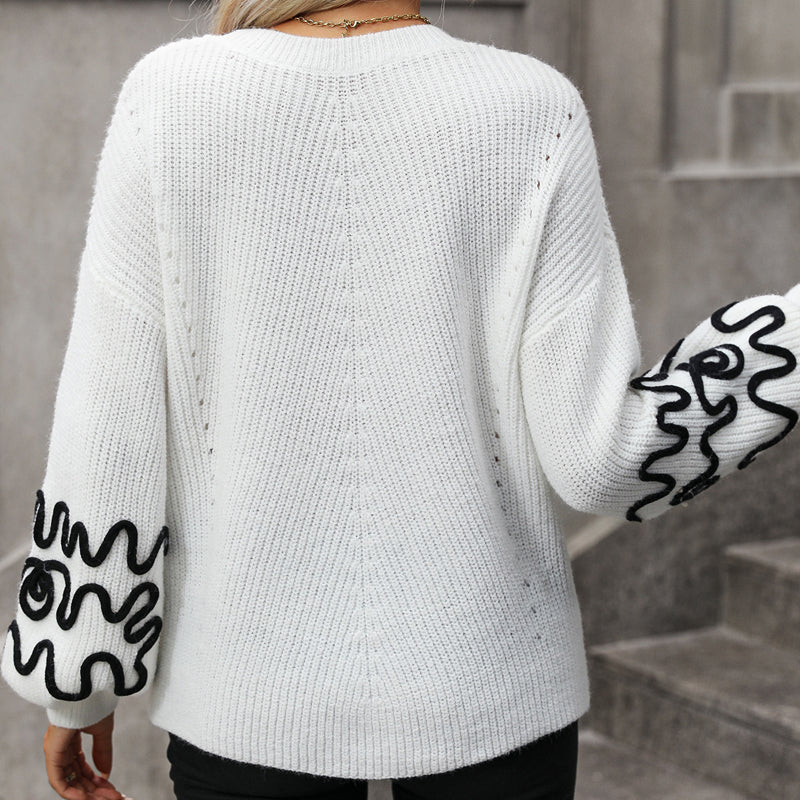 Strickpullover mit Stickärmeln | Rundhalsausschnitt | Modischer Akzent