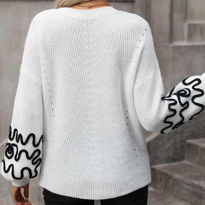 Strickpullover mit Stickärmeln | Rundhalsausschnitt | Modischer Akzent