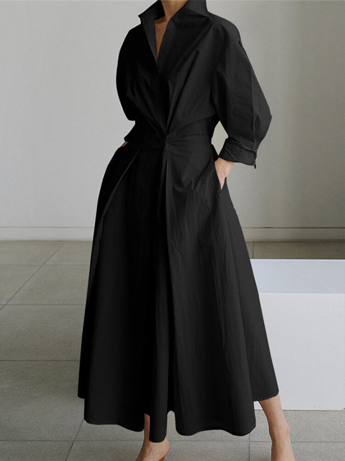 Britta - Langärmliges Midi-Hemdkleid für Damen | Schickes und raffiniertes Button-Down-Midikleid