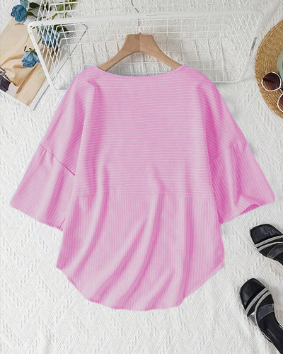 Abigail - Lässige, gestreifte Bluse mit lockerer Passform und Knopfleiste für Damen | Gestreifte Bluse mit Rundhalsausschnitt und halblangen Ärmeln