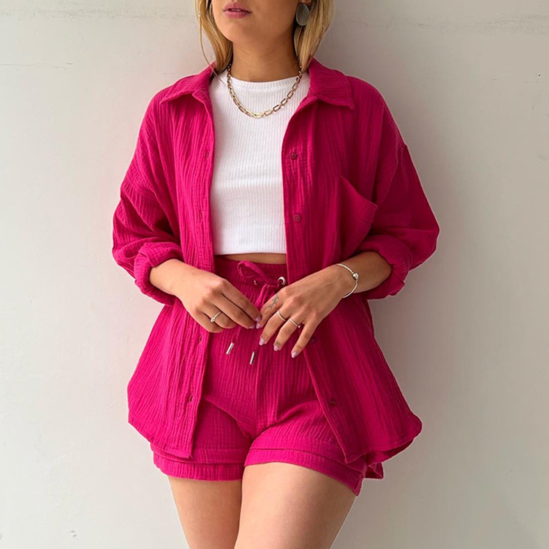 Conjunto arrugado casual mujer