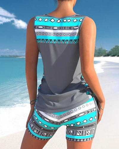 Tankini-Set mit Musterdetails | Überkreuzter V-Ausschnitt | Figurumschmeichelnd