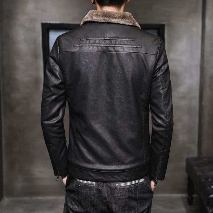 Warme Vegane Leder Pilotjacke mit Fleecekragen für Herren | Ideal für den Winter
