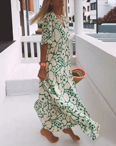 CHRISTINE | Langes Sommerkleid mit fließendem Schnitt und eleganten grafischen Mustern
