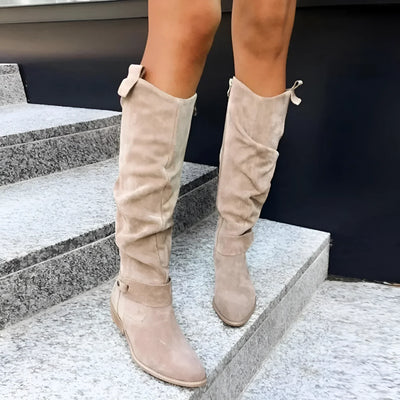 Elegante Damen Stiefel aus Wildleder mit Blockabsatz