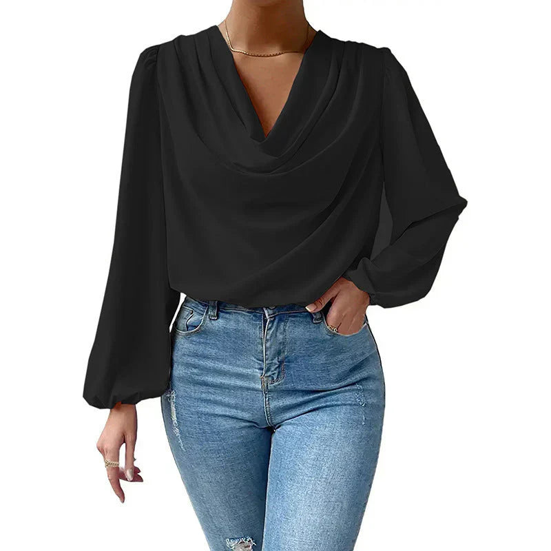 Elegante Bluse mit Wasserfallausschnitt | Fließend & Feminin | Luftige Ärmel