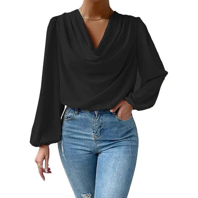 Elegante Bluse mit Wasserfallausschnitt | Fließend & Feminin | Luftige Ärmel