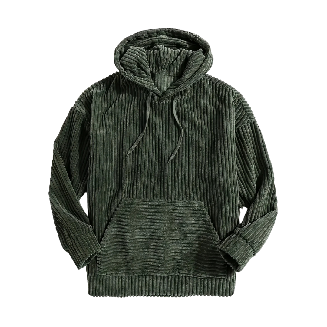 Strukturierter Cord-Kapuzenpullover mit Kängurutasche für Männer