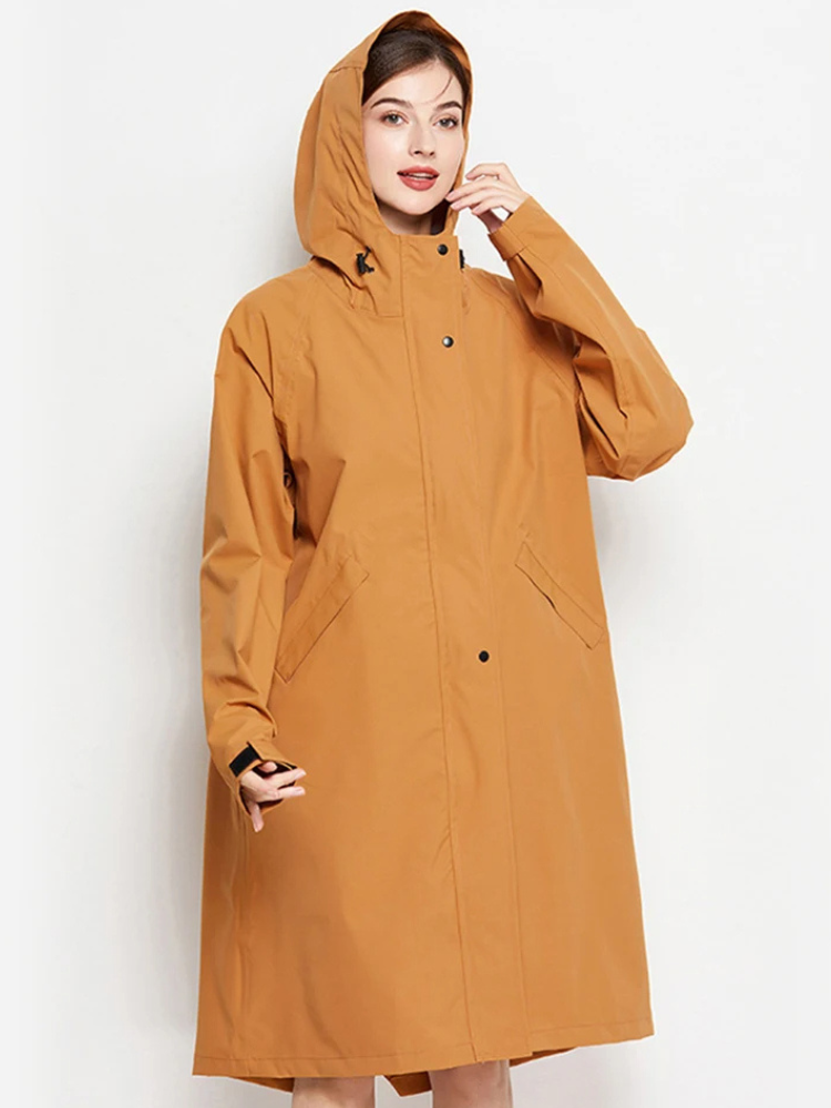 Damen Regenjacke mit Kapuze - Faltbare wasserdichte lange Jacke