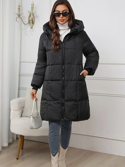 Elegante Lange Puffer Winterjacke mit Kapuze für Damen | Perfekt für Outdoor-Aktivitäten