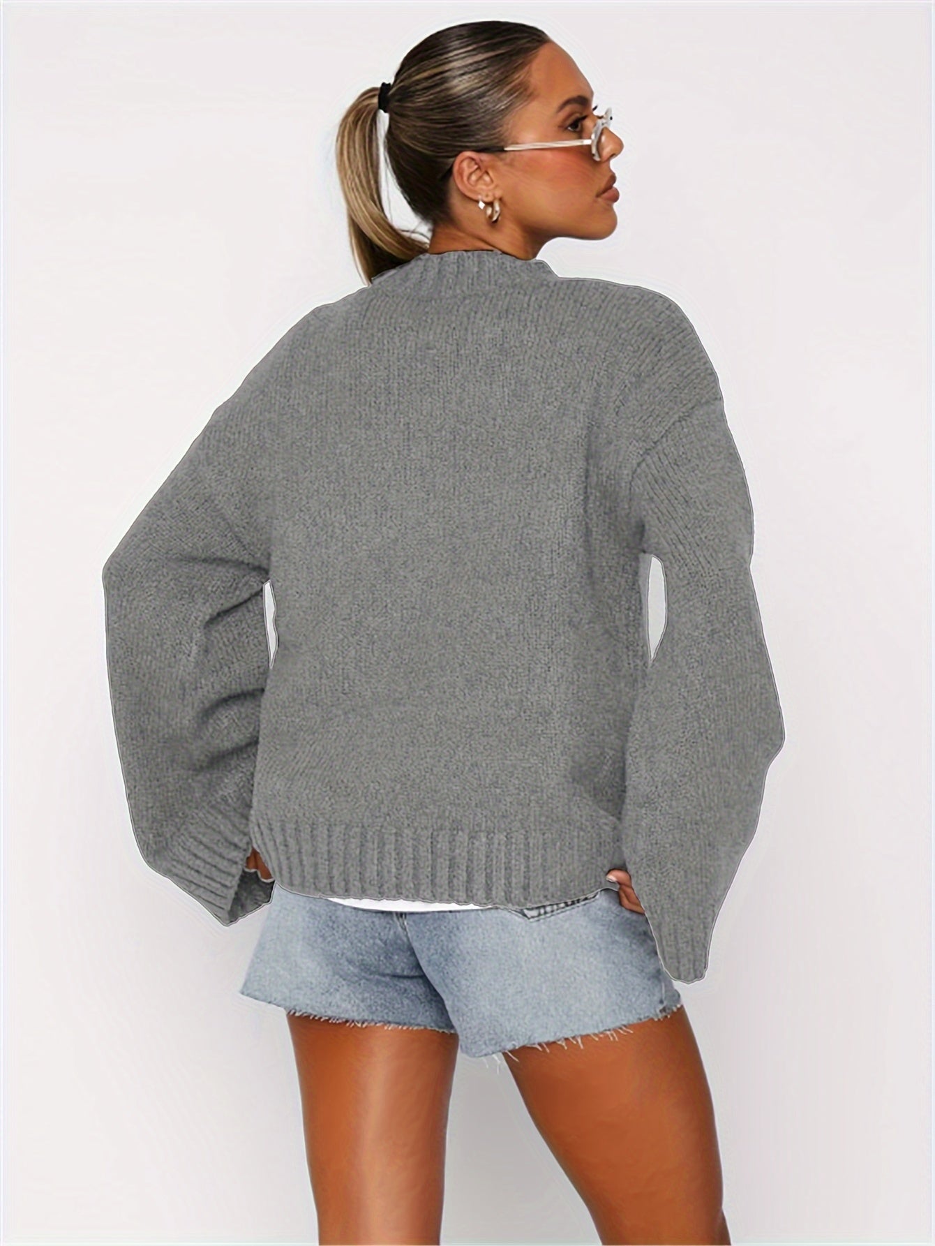 Eleganter Baumwollpullover mit langen Ärmeln und gemütlicher, lockerer Passform für Damen | Perfekt für Alltagstragen