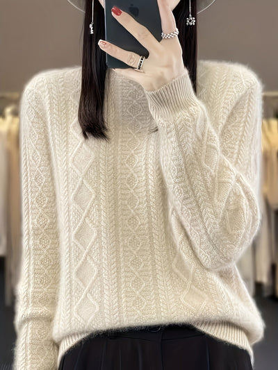 Bequemer gestrickter Pullover mit langen, kuscheligen Ärmeln für Damen | Perfekt für zwanglose Tage