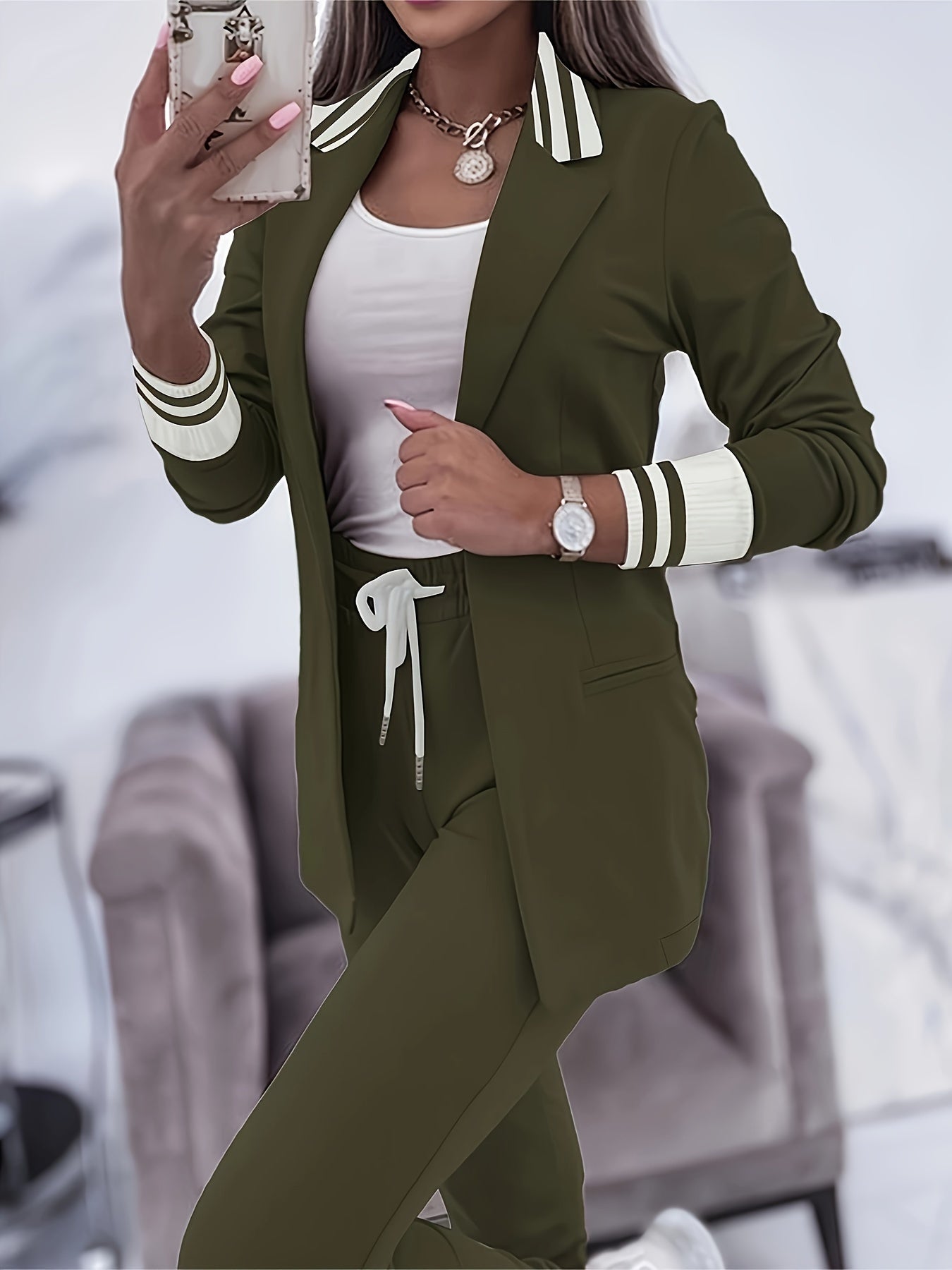 Elegante Front Lange Ärmel & Schlanke Hose Blazer Set Für Damen | Ideal für jedes Event
