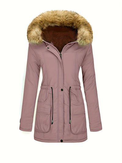 Fleece-Parka-Winterjacke mit veganer Fell-Kapuze für Damen, lässig | Perfekt für den Winter